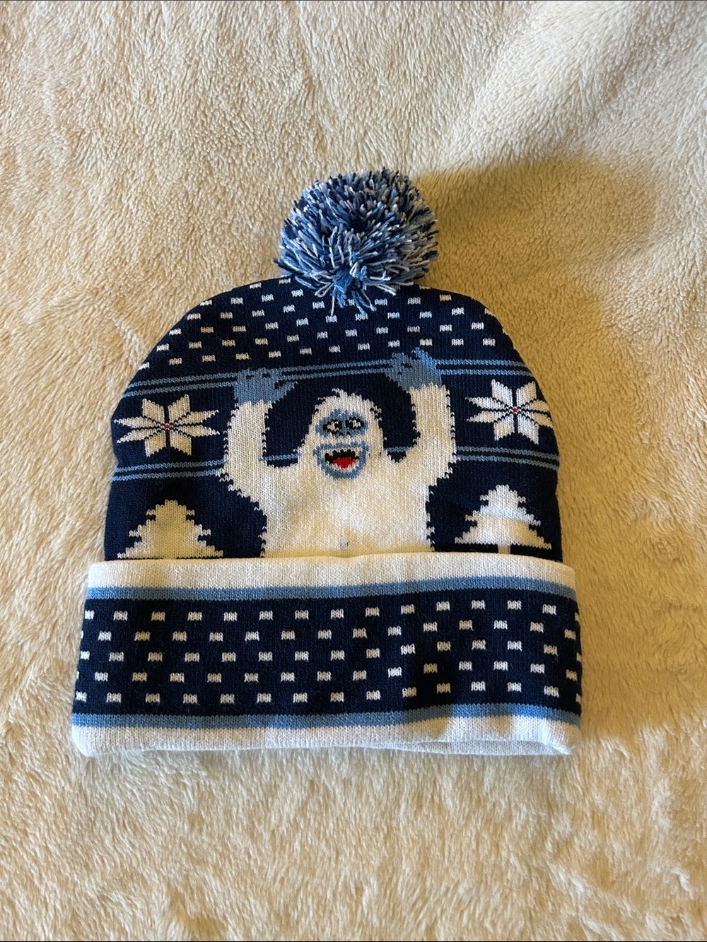 Navy and White Yeti Knit Pom-Pom Beanie for Men